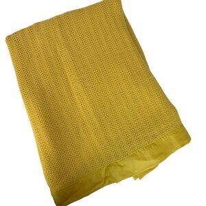Unbranded Mustard Yellow Cotton Waffle Weave Blanket With Satin Trim Full Size